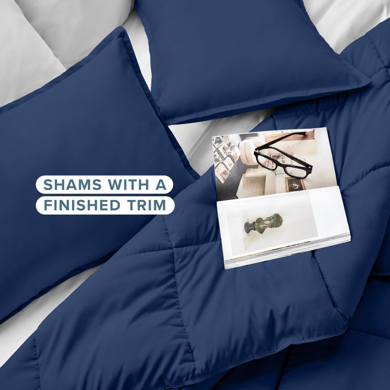 Bare Home Comforter Set - Queen Size - Ultra-Soft - Goose Down Alternative - Premium 1800 Series - All Season Warmth (Queen, Dark Blue) - Image 4